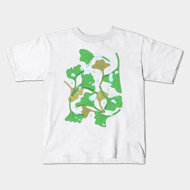 Raindrops and Ginkgo Leaves Kids T-Shirt by astonishingemma